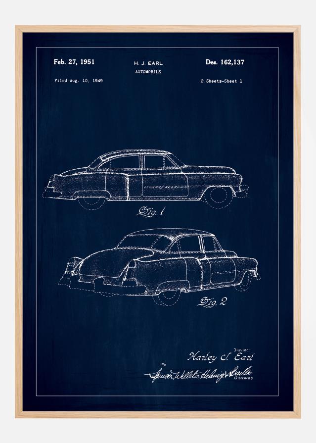 Bildverkstad Patent drawing - Cadillac I - Blue Poster