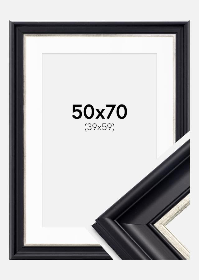 Ram med passepartou Frame Dalarna Black-Silver 50x70 cm - Picture Mount White 40x60 cm