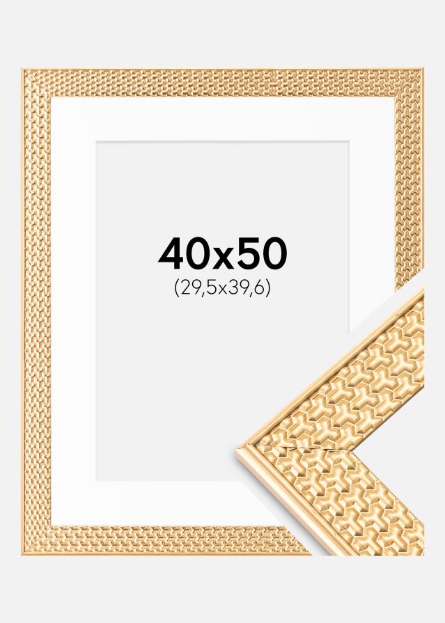 Ram med passepartou Frame Grace Gold 40x50 cm - Picture Mount White 12x16 inches