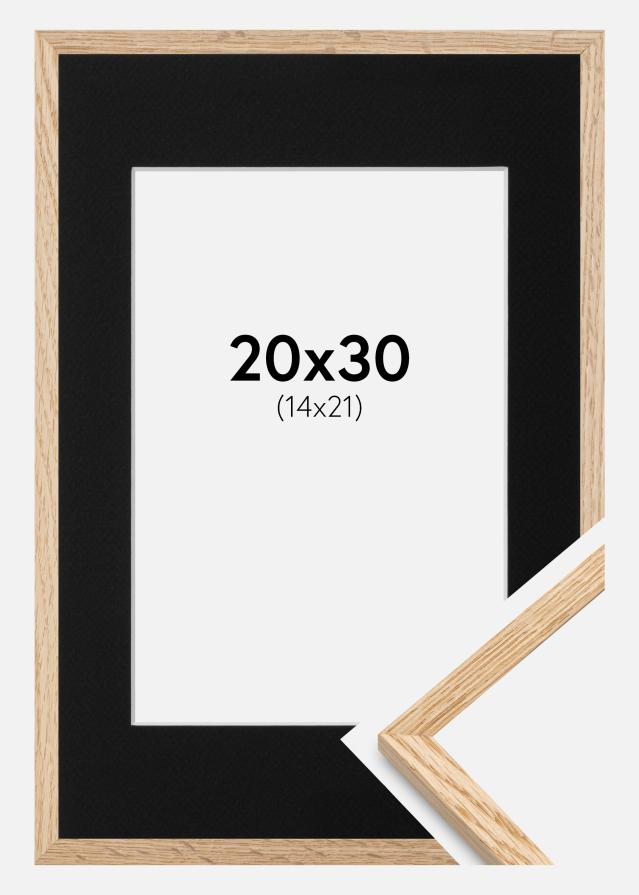 Ram med passepartou Frame Narrow Oak 20x30 cm - Picture Mount Black 15x22 cm