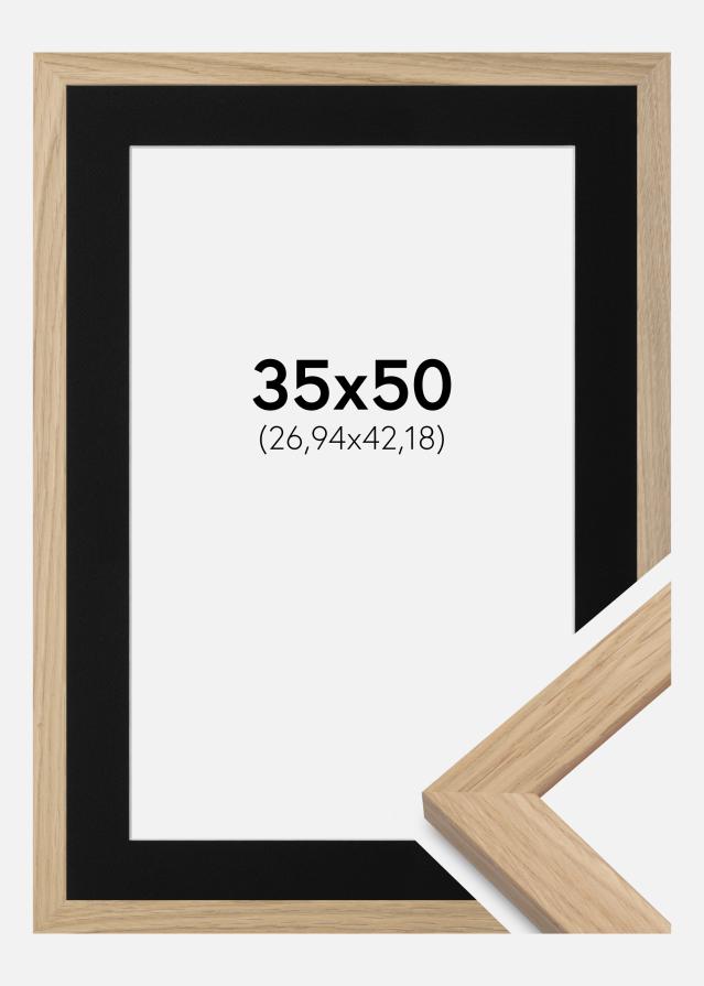 Ram med passepartou Frame Oak Wood 35x50 cm - Picture Mount Black 11x17 inches