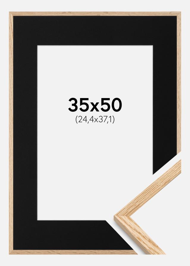 Ram med passepartou Frame Narrow Oak 35x50 cm - Picture Mount Black 10x15 inches