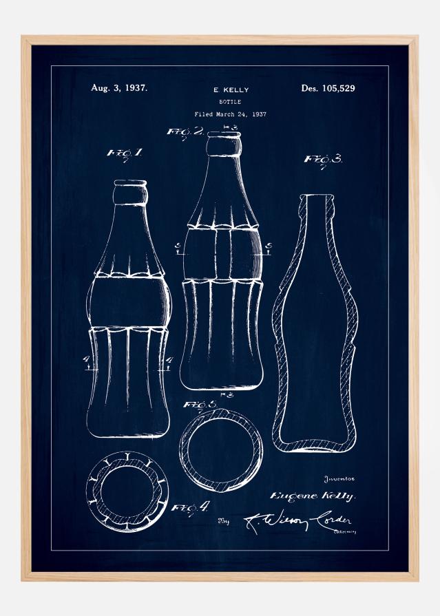 Bildverkstad Patent drawing - Coca-Cola bottle - Blue Poster