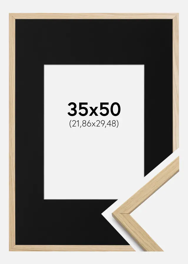 Ram med passepartou Frame Edsbyn Oak 35x50 cm - Picture Mount Black 9x12 inches