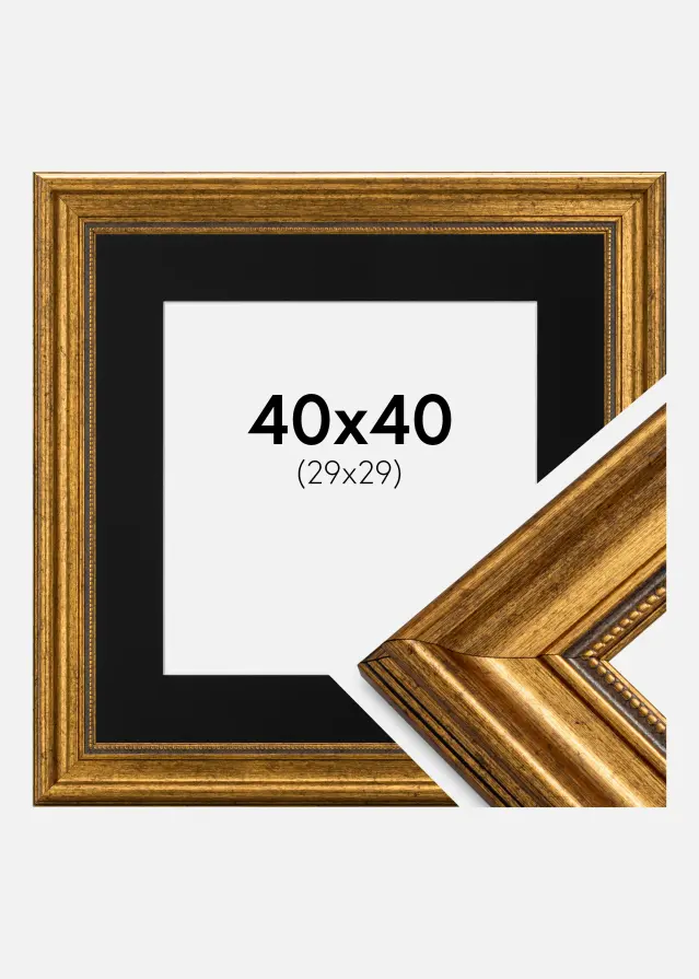 Ram med passepartou Frame Rokoko Gold 40x40 cm - Picture Mount Black 30x30 cm
