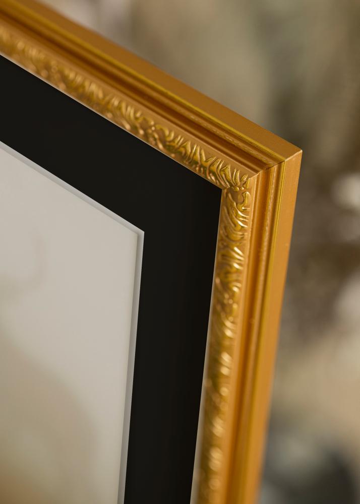 Ram med passepartou Frame Nostalgia Gold 62x85 cm - Picture Mount Black 20x30 inches