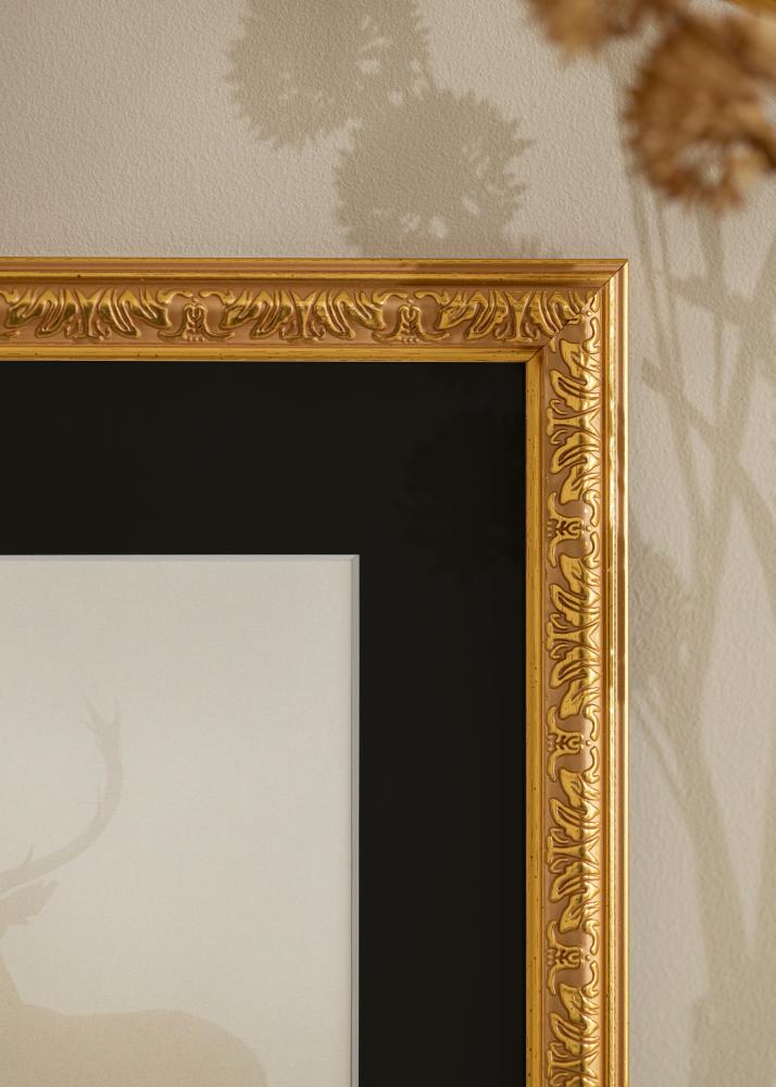 Ram med passepartou Frame Nostalgia Gold 62x85 cm - Picture Mount Black 20x30 inches