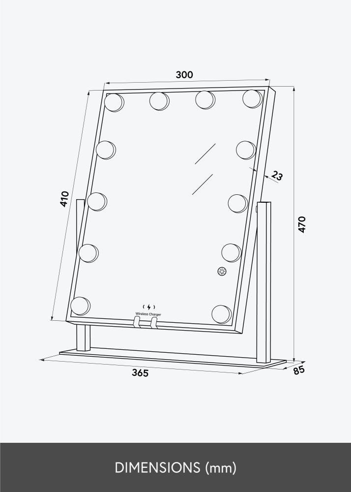 KAILA KAILA Makeup Mirror Hollywood 12 with Wireless Charger Black 30x41 cm