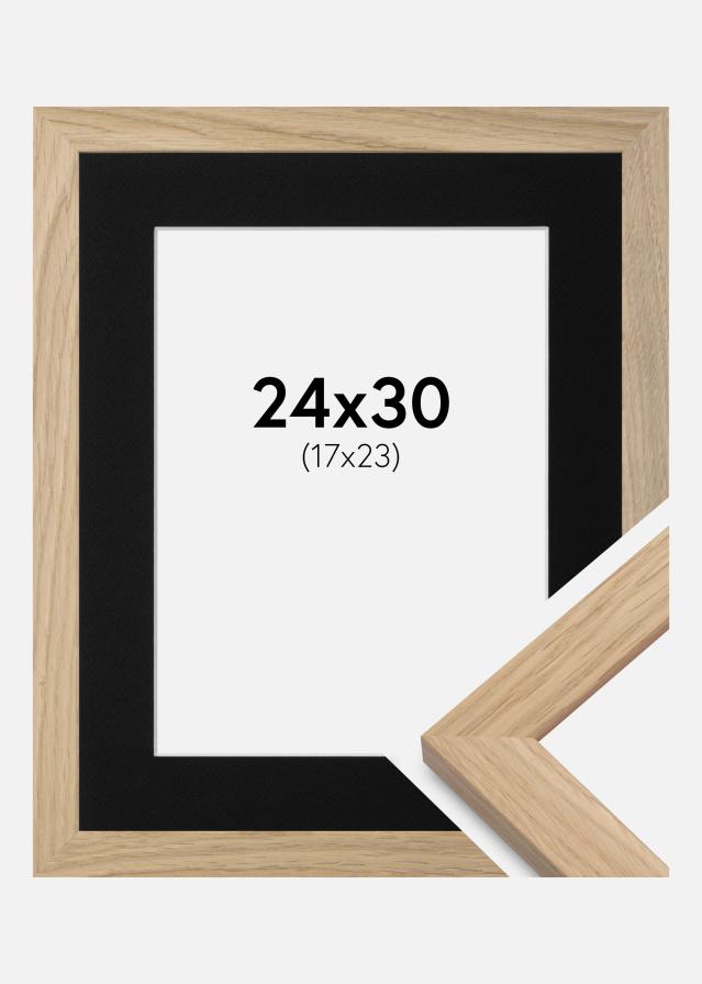 Ram med passepartou Frame Oak Wood 24x30 cm - Picture Mount Black 18x24 cm