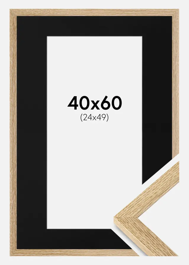 Ram med passepartou Frame Selection Oak 40x60 cm - Picture Mount Black 25x50 cm