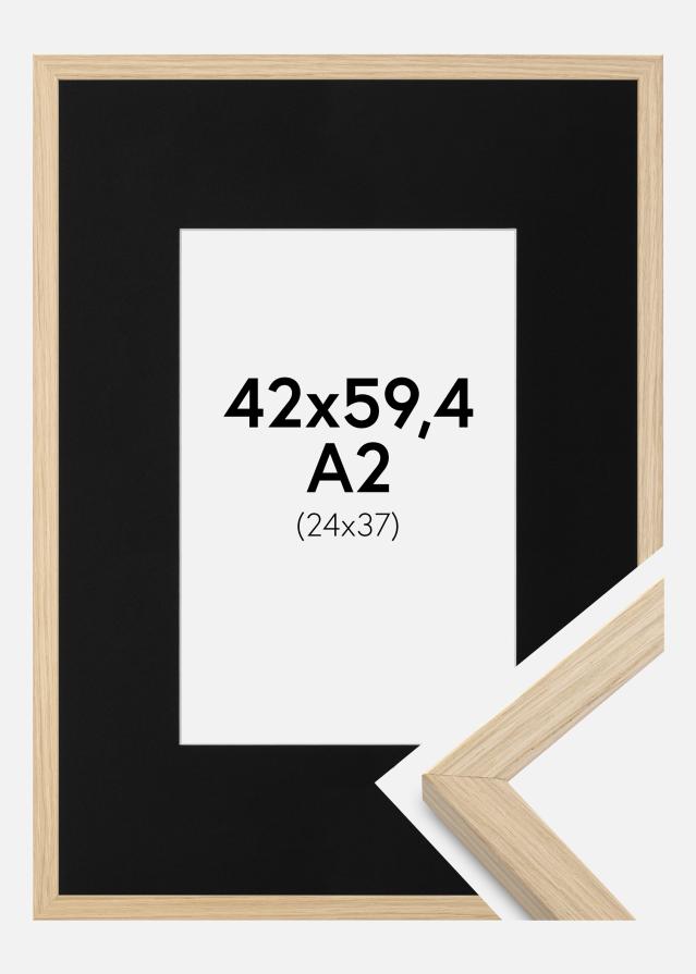 Ram med passepartou Frame Grimsåker Oak 42x59.4 cm (A2) - Picture Mount Black 25x38 cm