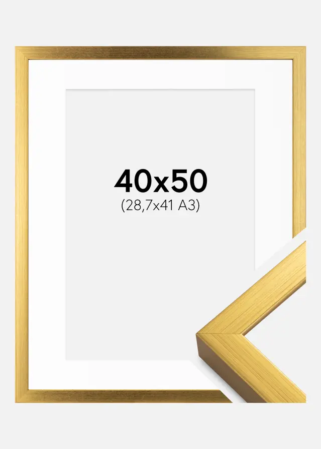 Ram med passepartou Frame Falun Gold 40x50 cm - Picture Mount White 29.7x42 cm (A3)