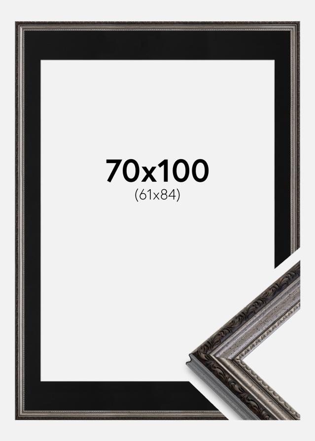 Ram med passepartou Frame Abisko Silver 70x100 cm - Picture Mount Black 62x85 cm