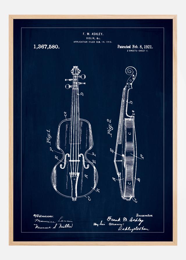 Bildverkstad Patent drawing - Violin - Blue Poster