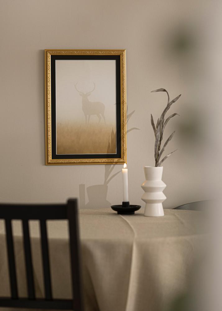 Ram med passepartou Frame Nostalgia Gold 62x85 cm - Picture Mount Black 20x30 inches