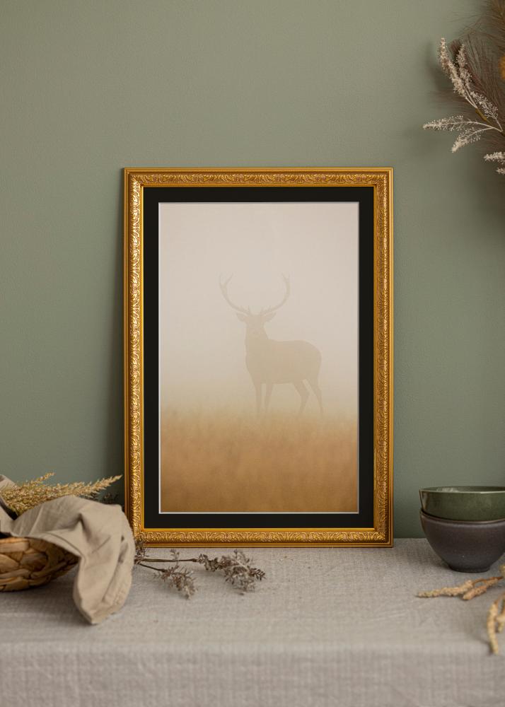 Ram med passepartou Frame Nostalgia Gold 62x85 cm - Picture Mount Black 20x30 inches