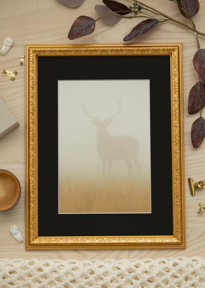 Ram med passepartou Frame Nostalgia Gold 62x85 cm - Picture Mount Black 20x30 inches