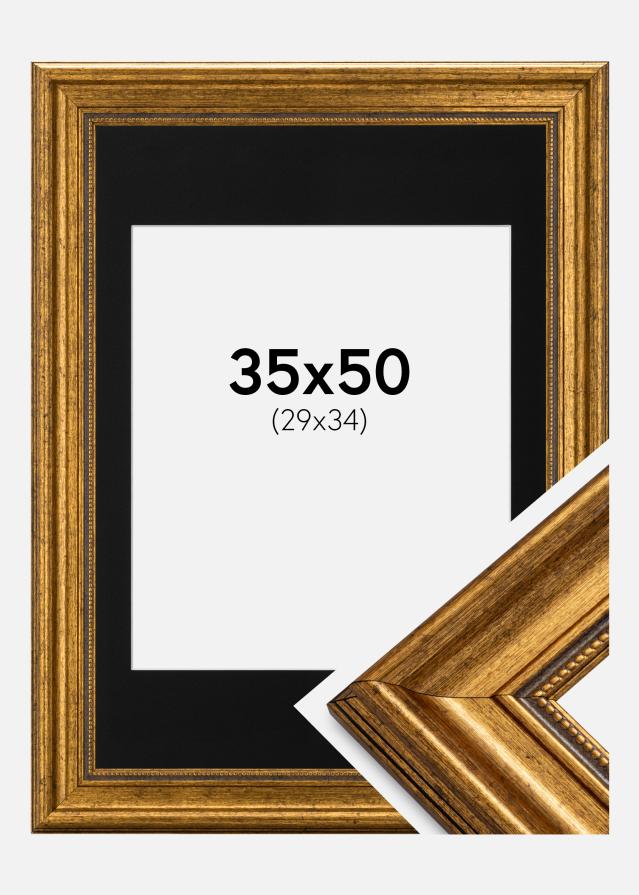 Ram med passepartou Frame Rokoko Gold 35x50 cm - Picture Mount Black 30x35 cm