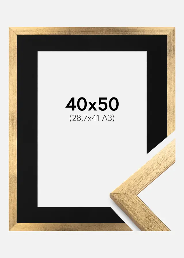 Ram med passepartou Frame Stilren Gold 40x50 cm - Picture Mount Black 29.7x42 cm