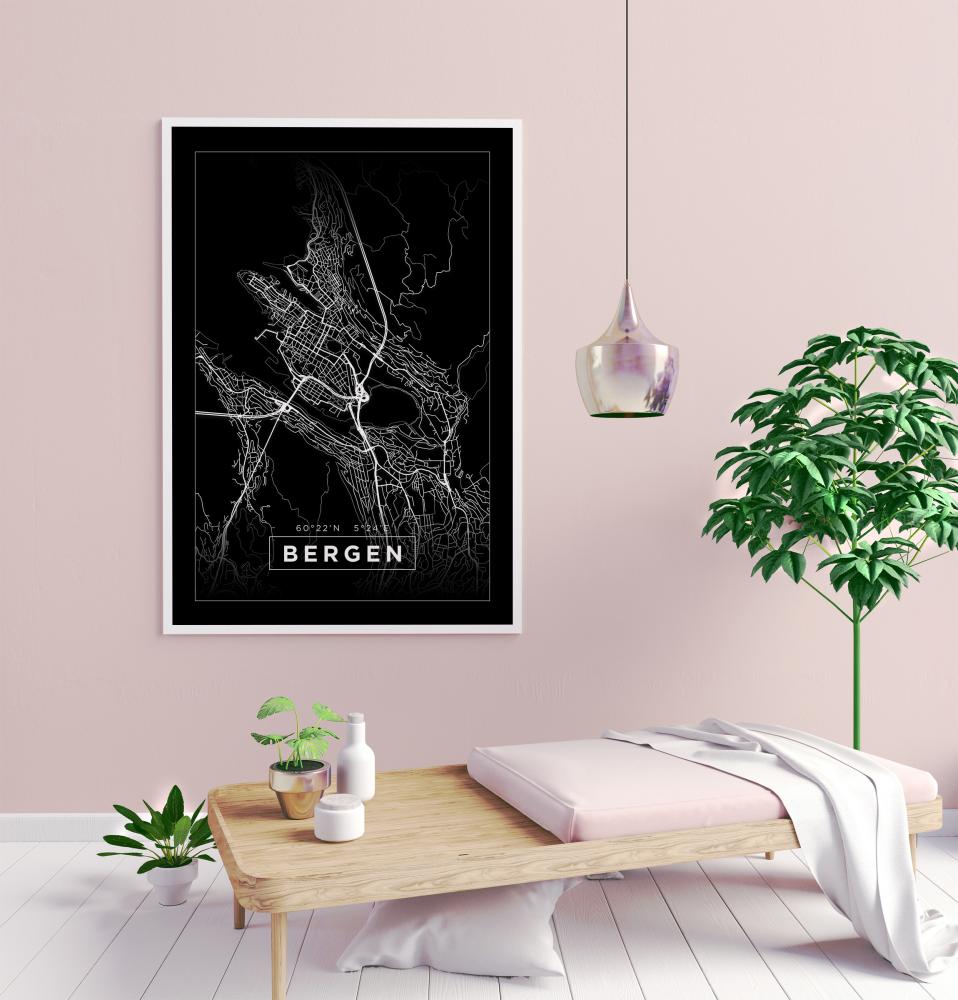 Bildverkstad Map - Bergen - Black Poster