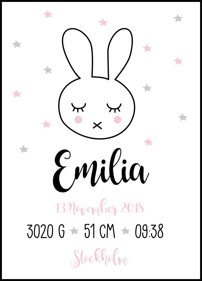 Personlig poster Baby Rabbit - Pink