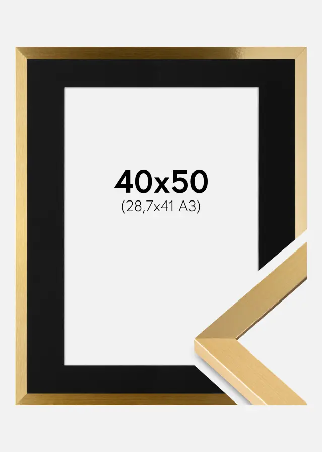 Ram med passepartou Frame Selection Gold 40x50 cm - Picture Mount Black 29.7x42 cm (A3)