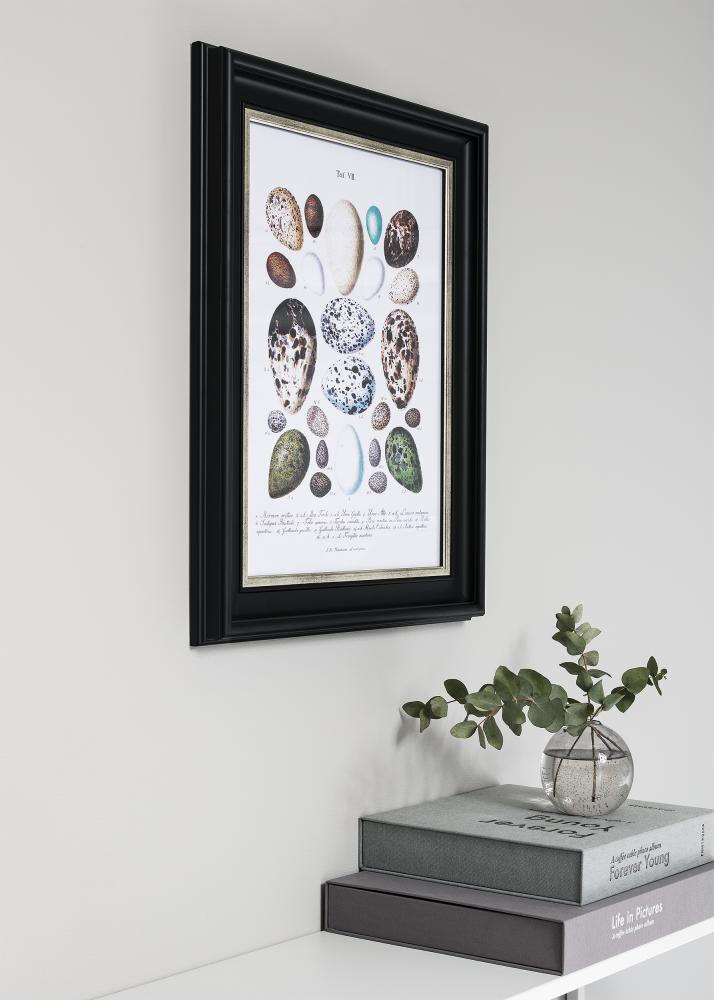 Ram med passepartou Frame Dalarna Black-Silver 50x70 cm - Picture Mount White 33x56 cm