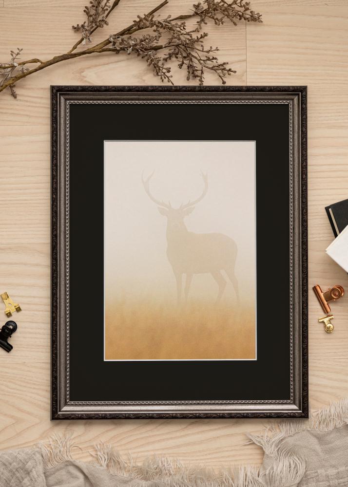 Ram med passepartou Frame Abisko Silver 40x40 cm - Picture Mount Black 32x32 cm