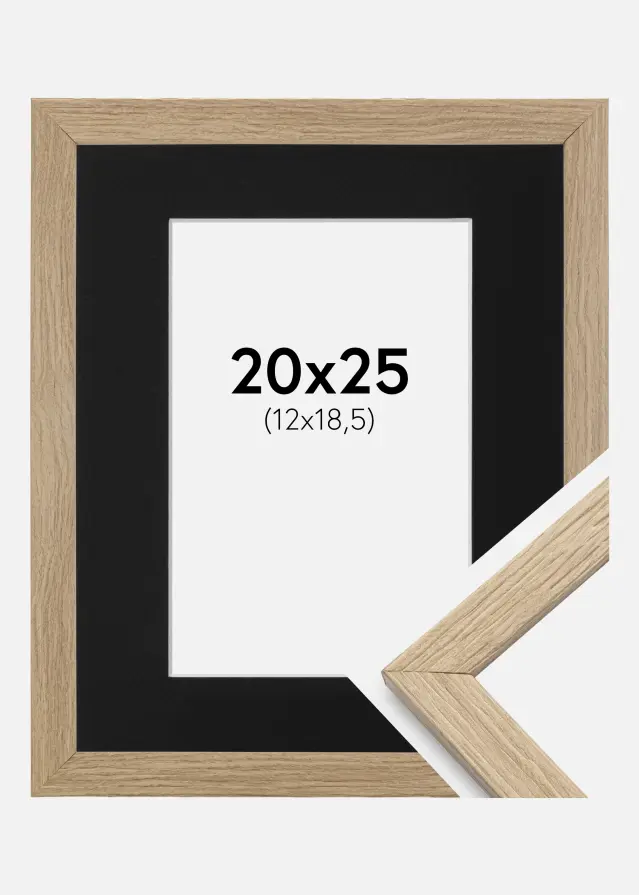 Ram med passepartou Frame Stilren Oak 20x25 cm - Picture Mount Black 13x19.5 cm