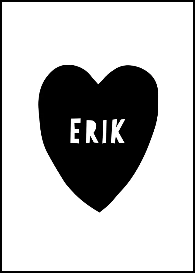 Personlig poster Heart Name - Black