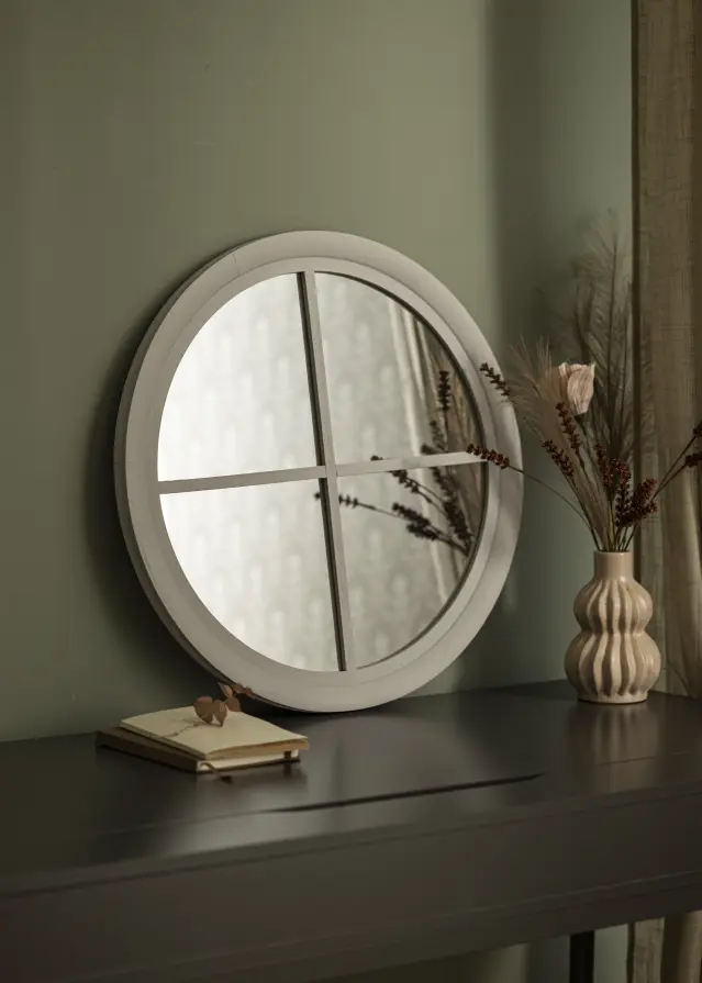 ID Factory Round Mirror Window Grey 60 cm Ø