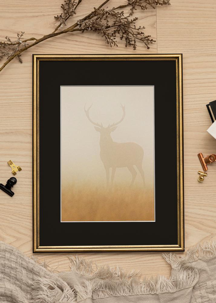 Ram med passepartou Frame Horndal Gold 15x20 cm - Picture Mount Black 4x6 inches