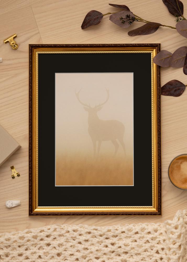 Ram med passepartou Frame Abisko Gold 40x40 cm - Picture Mount Black 32x32 cm