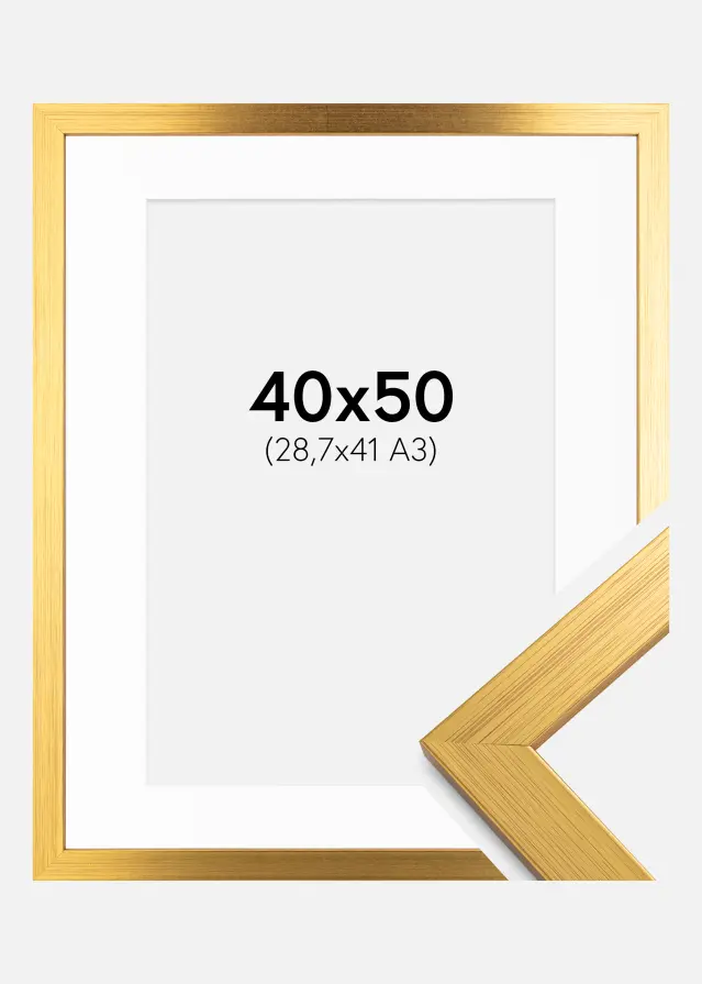 Ram med passepartou Frame Gold Wood 40x50 cm - Picture Mount White 29.7x42 cm (A3)