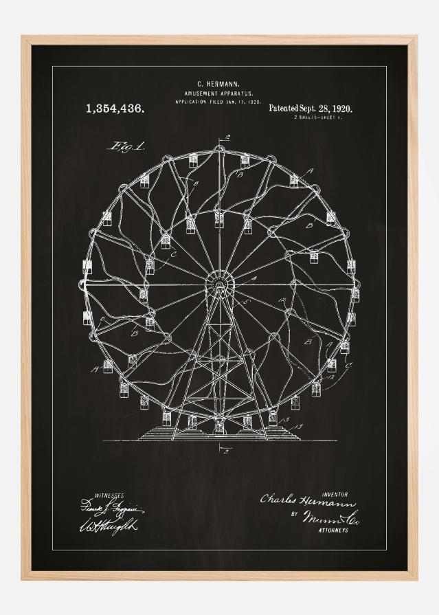 Bildverkstad Patent drawing - Ferris wheel - Black Poster