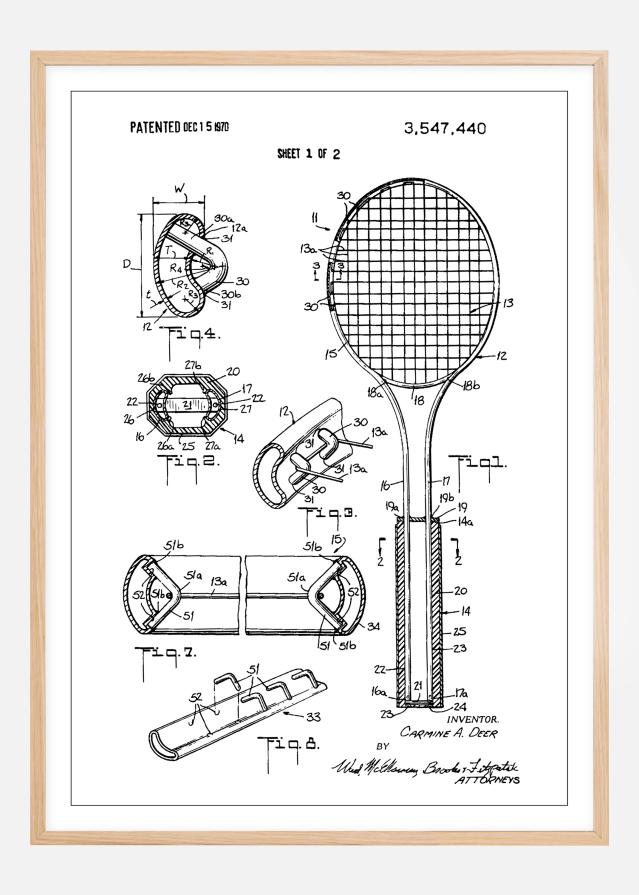 Bildverkstad Patent Print - Tennis Racket - White Poster