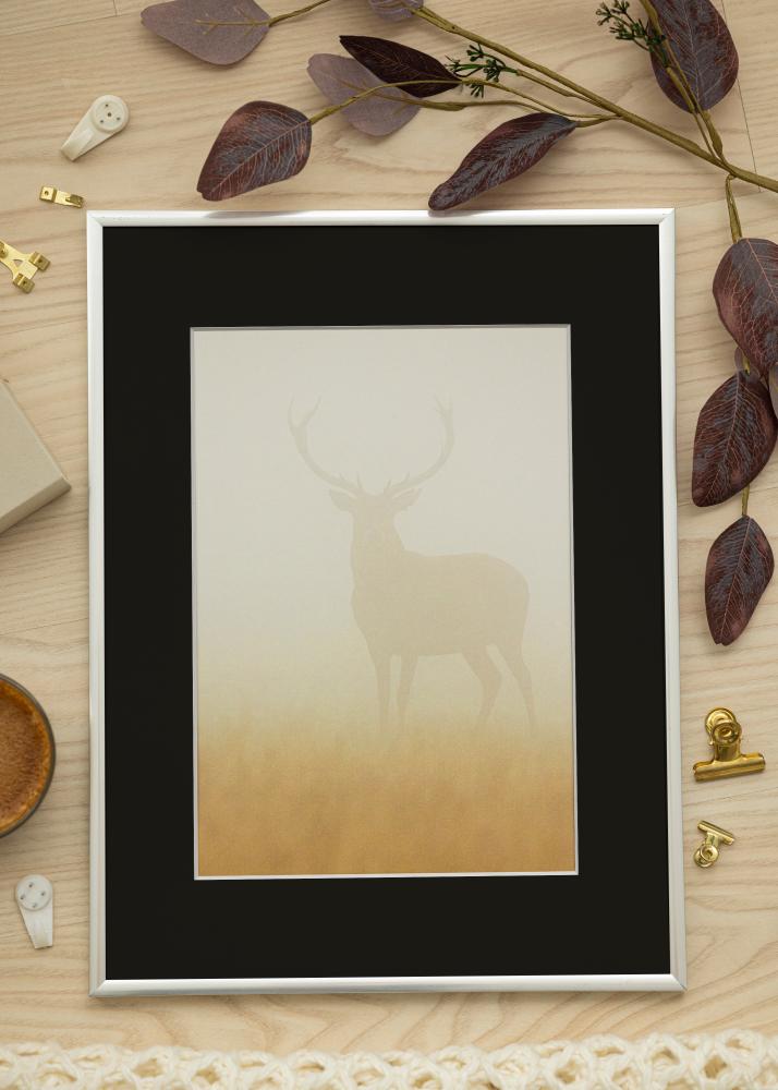 Ram med passepartou Frame New Lifestyle Silver 40x50 cm - Picture Mount Black 29.7x42 cm (A3)