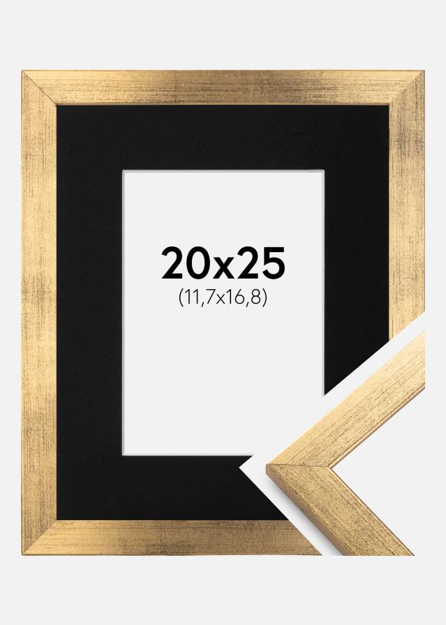 Ram med passepartou Frame Stilren Gold 20x25 cm - Picture Mount Black 5x7 inches